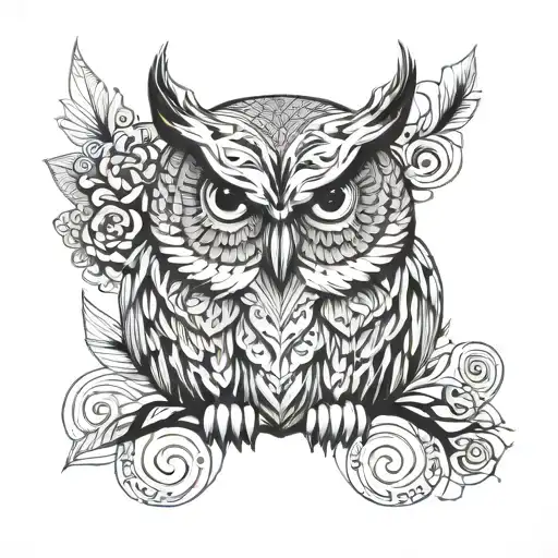 Owl Sitting On Sugar Skull