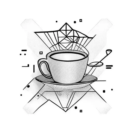 A Blackwork Tattoo Of A Coffee Cup With A Tech-themed Design