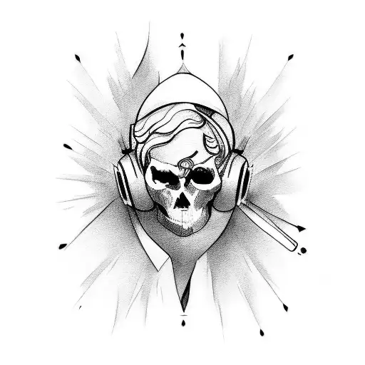 Design A Dark Music Themed Tattoo Incorporating Brush Strokes And Line Work