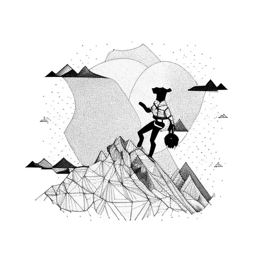 A Silhouette Of A Person Climbing A Mountain Peak With A Dog By Their Side