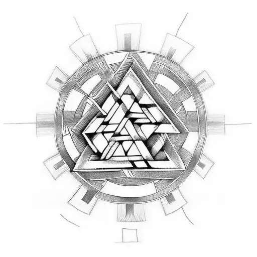 Valknut With Mountains And Norse Knotwork