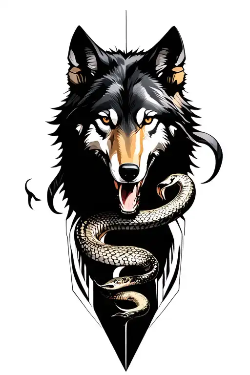 Wolf Eating A Snake