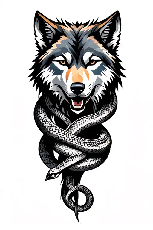 Wolf With Snake Wrapped Loosely