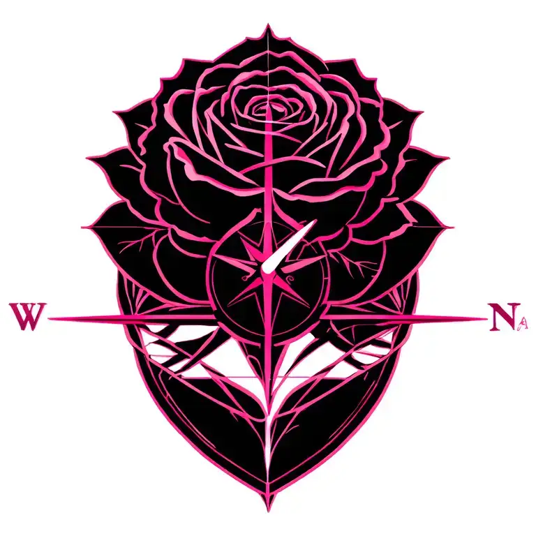 Mix A Rose And A Graphic Style Compass With Pink Names And Sasha