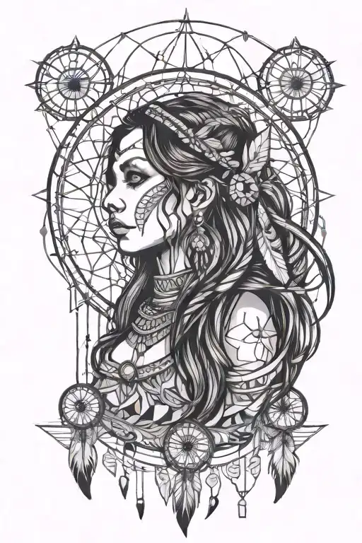 Dream Catcher With Indian Woman