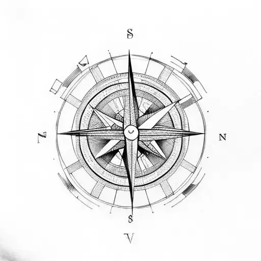 Geometric Figures That Form A Compass Combined With A Clock And The Wind Rose