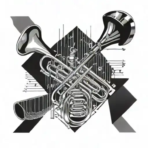 Trumpet In A Hexagonal Frame With Sheet Music Behind It