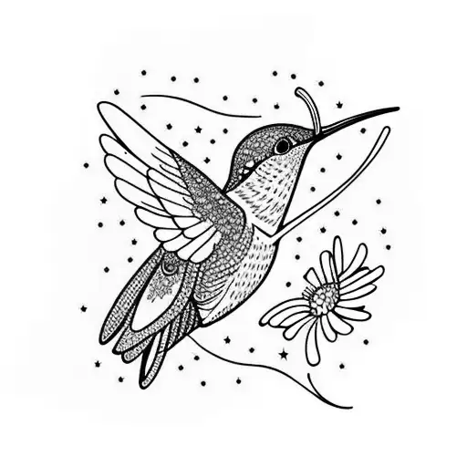 Hummingbird With Aster Flowers