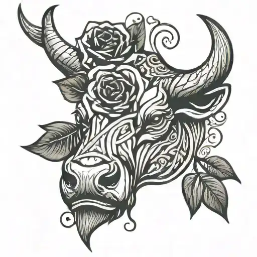 Bull Head With Rose Vine Wrapping