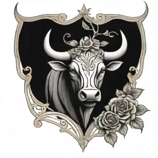 Bull Head With Rose Vine Wrapping