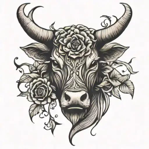 Bull Head With Rose Vine Wrapping
