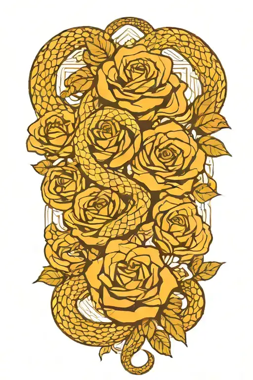 Snake And Roses Intertwined