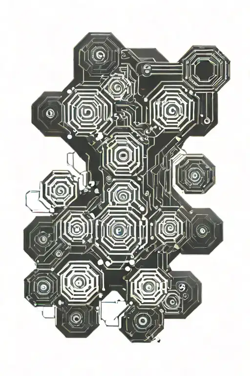 Electronic Circuit With Dna Pattern Including Hexagon With Stylized Athena Symbol