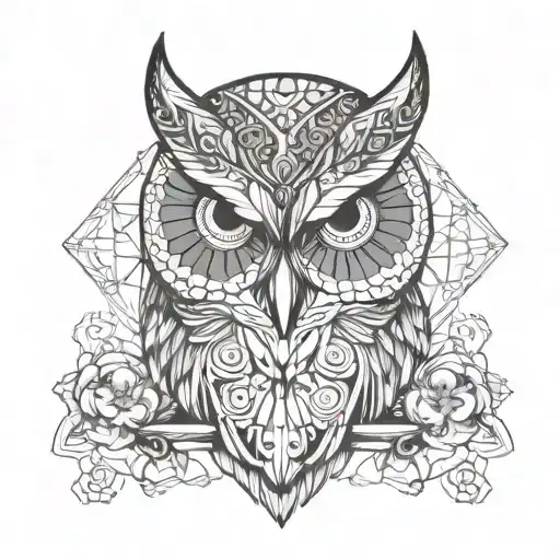 Owl Sitting On Sugar Skull