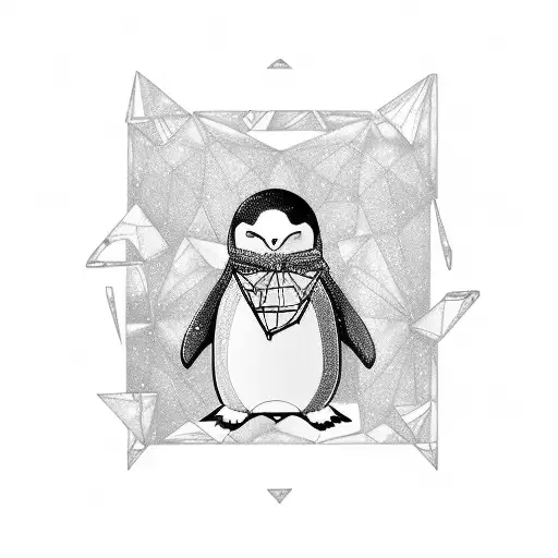 Penguin Braking Out Of Ice In A Rhombus Shape