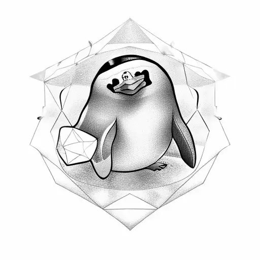 A Happy Penguin Breaking Out Of Ice In A Diamond Shape