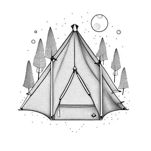 Camping Tent And Fine With Trees With Sunshine