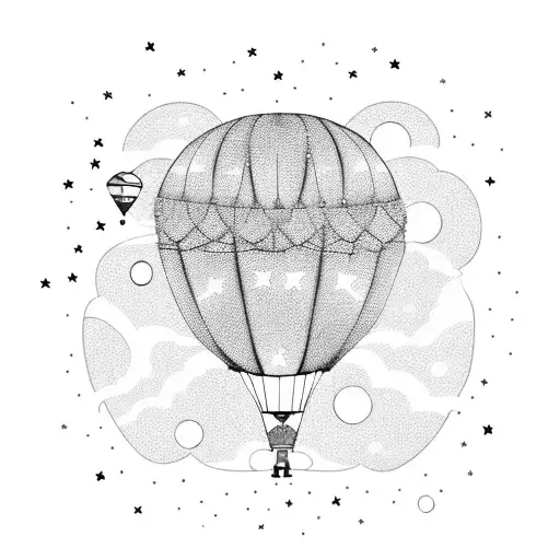 Hot Air Balloon In The Stars With A Man In It And A Little Girl On Earth Trying To Hold Him