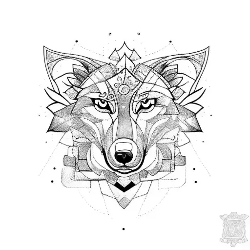 Wolf And Roses With Lines