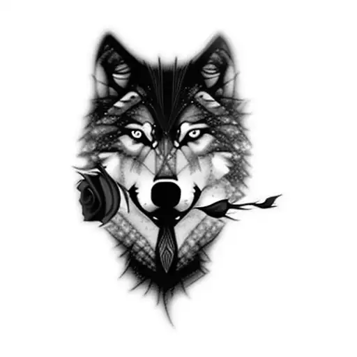A Wolf With A Rose In Its Mouth