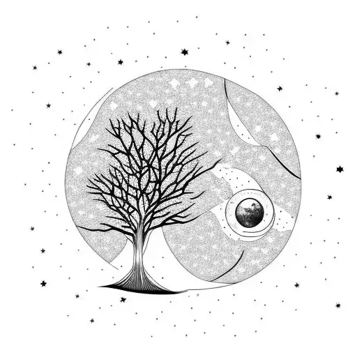 Arbre Avec La Lune Et La Constellation Du Cancer
