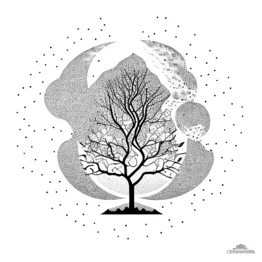 Arbre Avec La Lune Et La Constellation Cancer