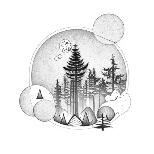 Forest With Moon Behind