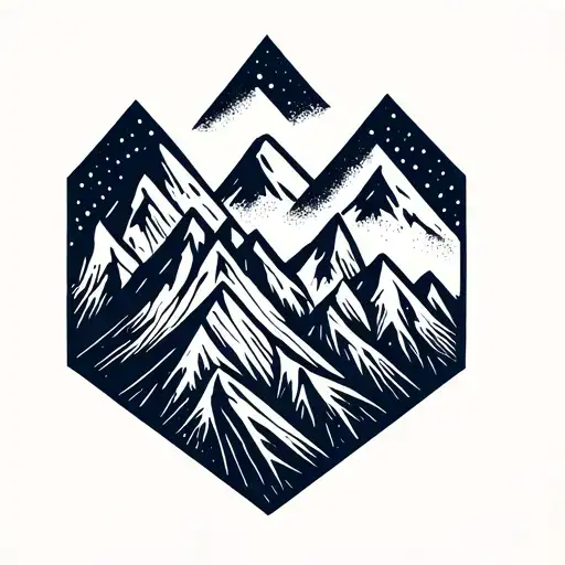 Two Mountain Peaks Representing Parents And Three Smaller Peaks Representing Children