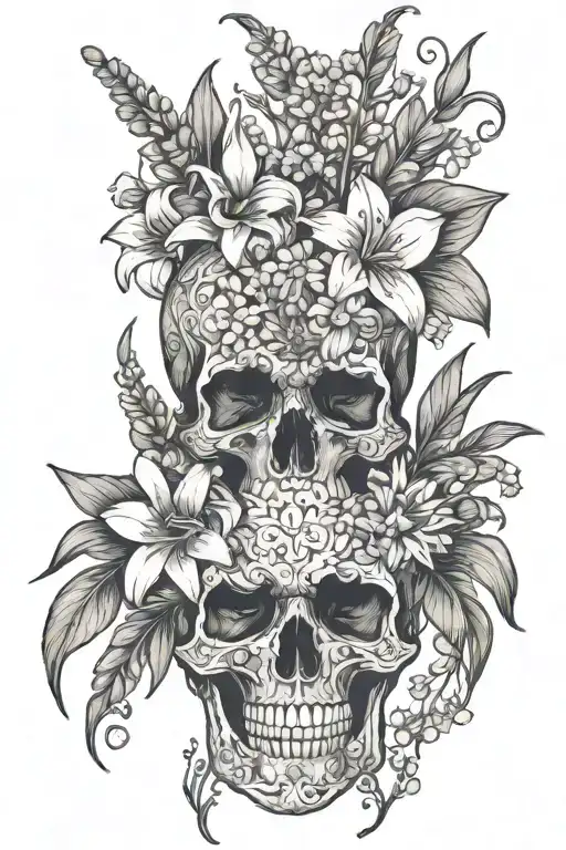 Daisy 2 Larkspur Gladiolus Aster And Lily Of The Valley Bouquet With A Skull