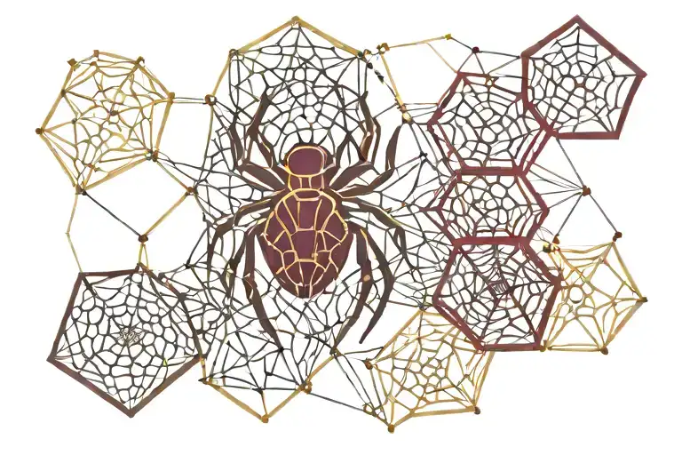 Gold Honeycomb Pattern With Maroon Spider Webs