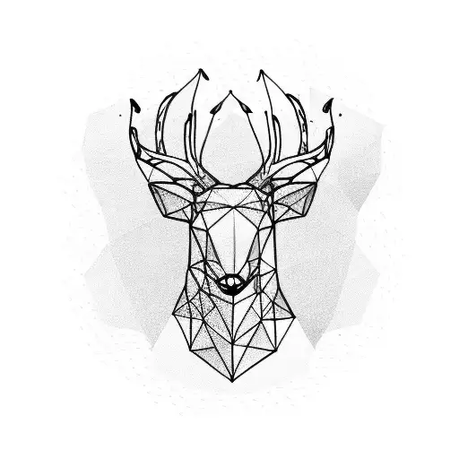 Low Polygon Deer Head With Lavender Plants Around It