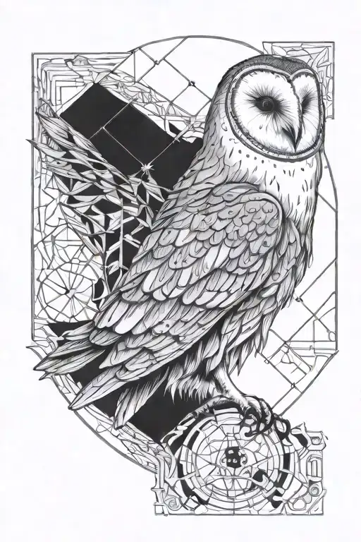 Barn Owl Sitting In Alchemical Symbol Of Earth Inside