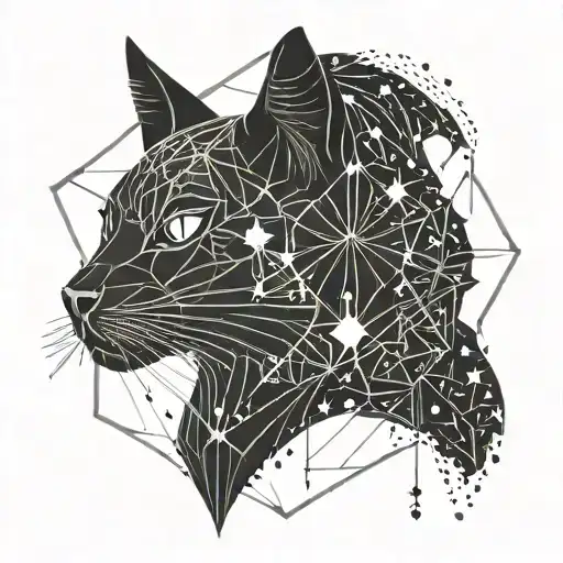 Black Cat With Mon And Stars Forming