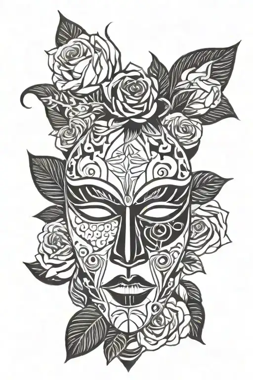 Black And White Vejigante Mask Surrounded By Roses Picasso