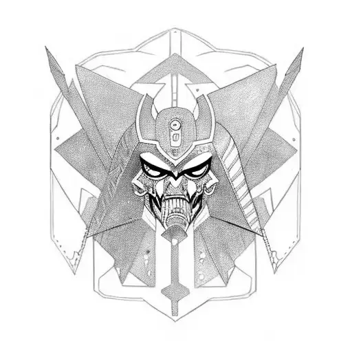 A Warrior With 777 And 666 Symbols Incorporated Into The Armor Design