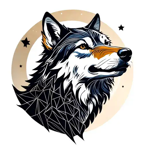 Moon With A Wolf's Head Looking Up