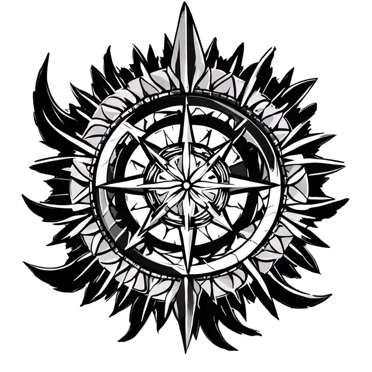 Dharma Wheel Combined With The Wind Rose