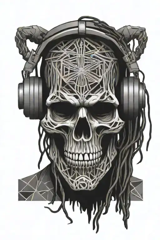 Dreadlock Skull Wearing Headphones