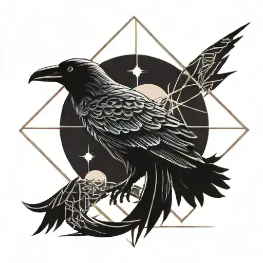 Crow With Sun Rising Symbols Incorporated Tattoo
