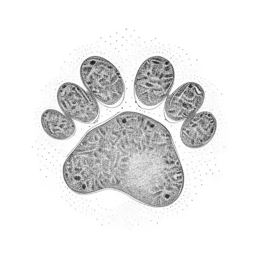 A Dog Paw Print In A Futuristic Style In Black And White With Electric Circuit Surrounding It