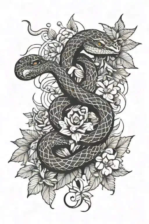Snake And Flowers Symbolizing