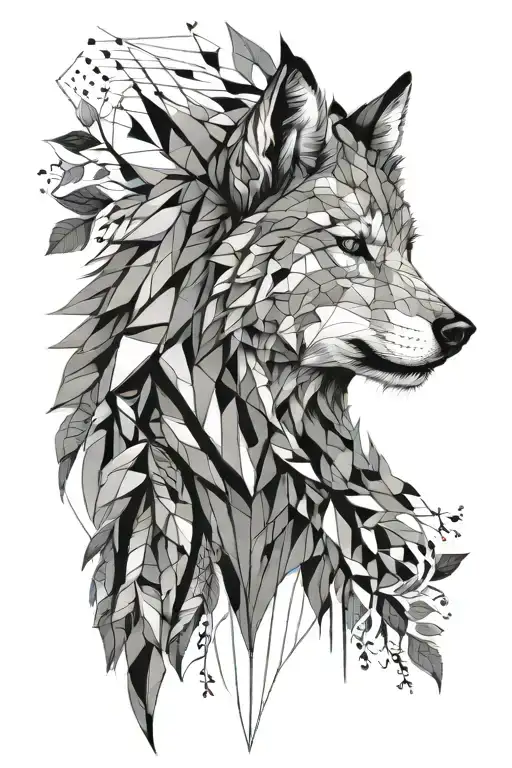 Mystical Wolf Head With Tree Designs