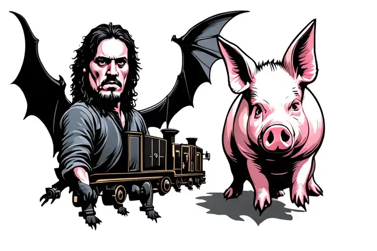 Train With Ozzy Osborne With Bat Flying And Pig Doing War