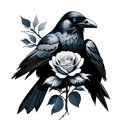 A Crow Holds A Rose In Its Paws