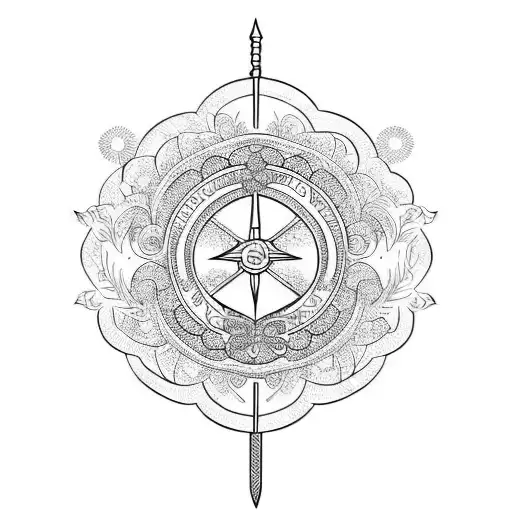 Sword With Flowery Wreath In Background