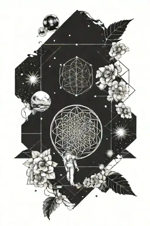 Flower Of Life With Universe And Astronaut