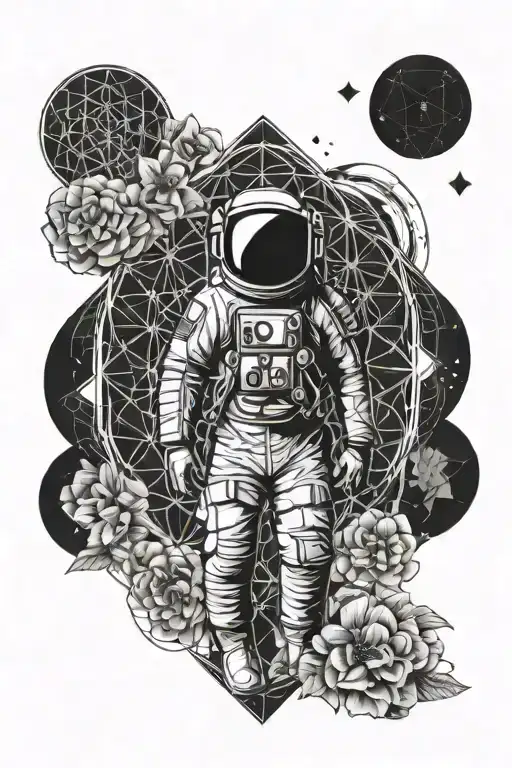 Flower Of Life With Black Hole And Astronaut