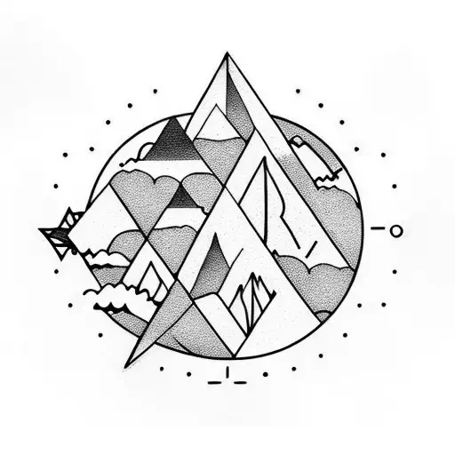 Mountains With Compass Sun And Moon