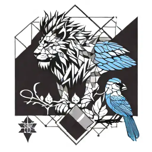 Lion And Blue Jay And Cardinal