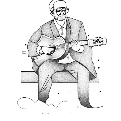 Old Man With Guitar And Istanbul Skyline